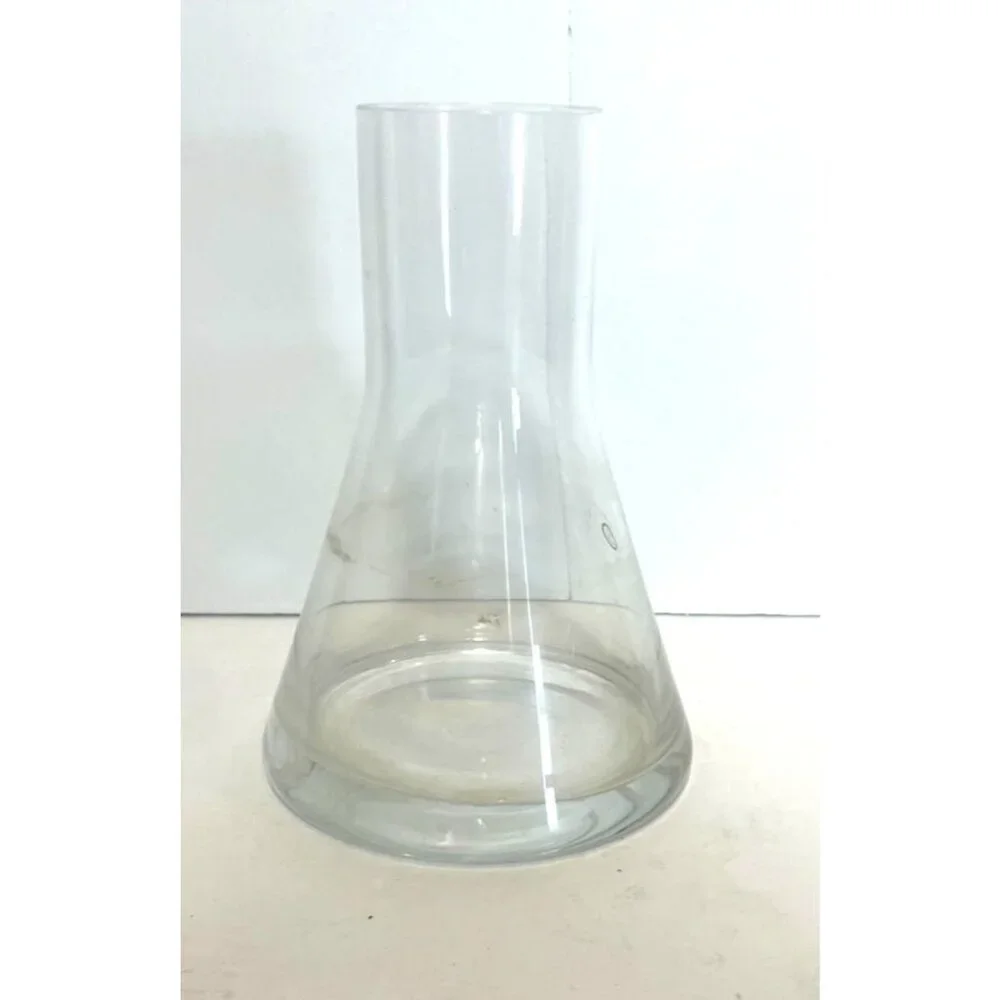 Vintage Clear Glass Flask Vase Hungary Beaker Shaped Chemistry Vibes 7.5